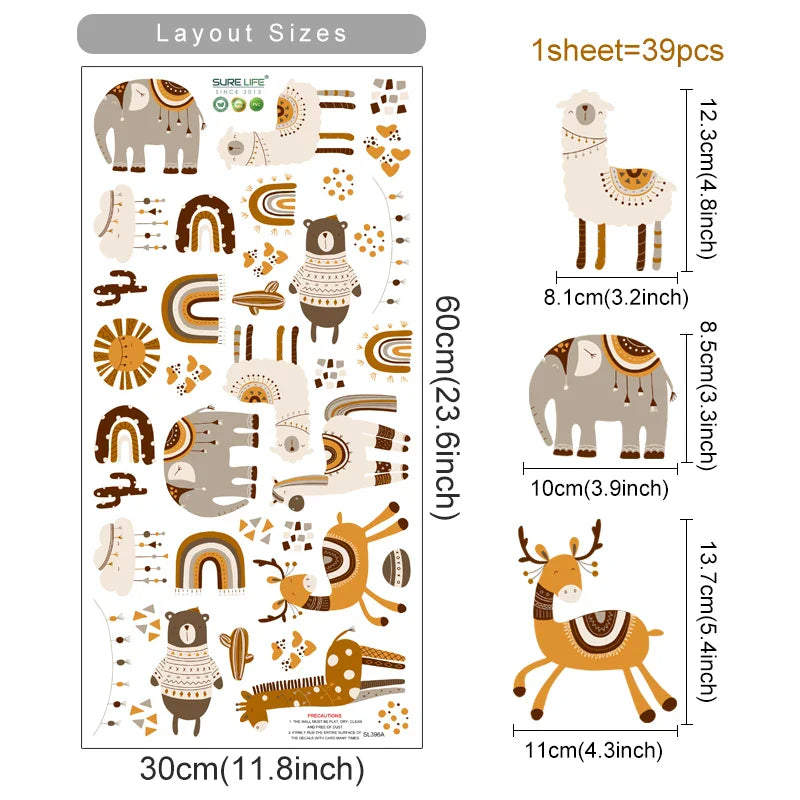 Boho Safari Animals Nursery Wall Decals Art Posters Kids Room Decor