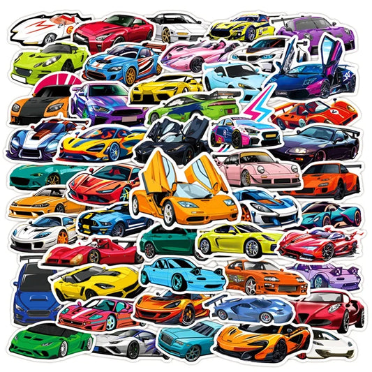 Colorful Car Stickers Set: Aesthetic Scrapbooking Supplies