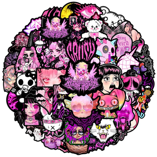Gothic Black Pink Anime Girl Stickers Waterproof Decals for Laptop Skateboard Car