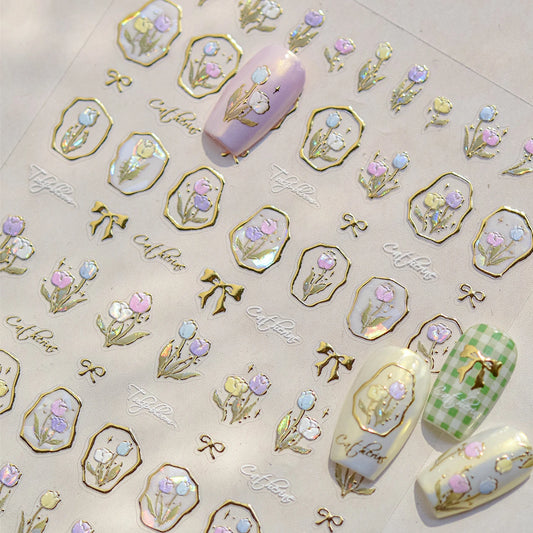 Tulip Bloom Nail Art Stickers - Metal Frame Decals