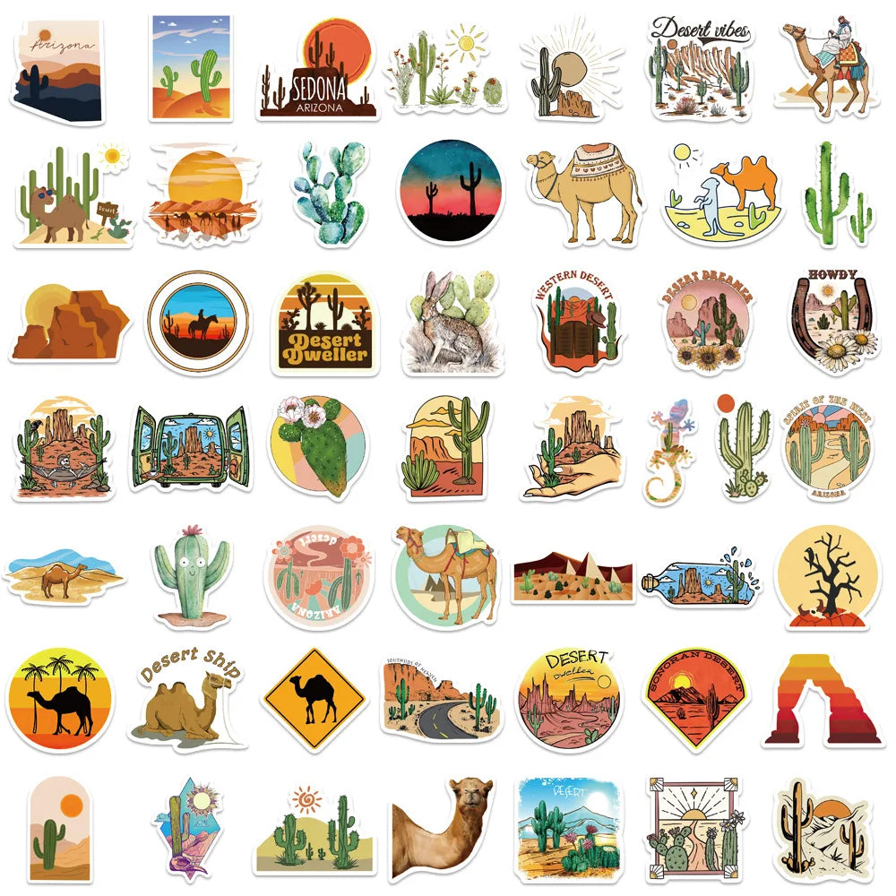 50Pcs Cartoon Desert Outdoor Geography Stickers Guitar Kids DIY TOY Car Moto Skateboard Snowboard Luggage Decal Sticker