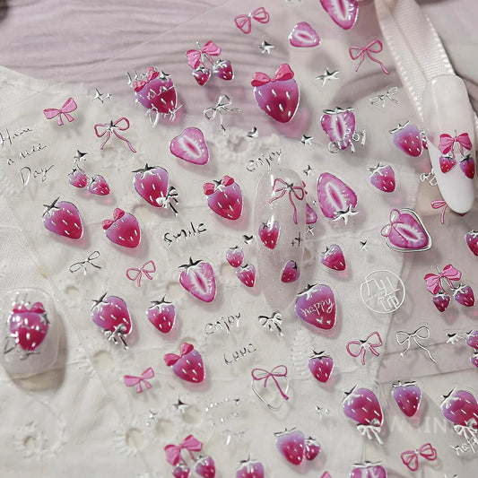 Pink Strawberry Nail Art Stickers - Chic Manicure Decals