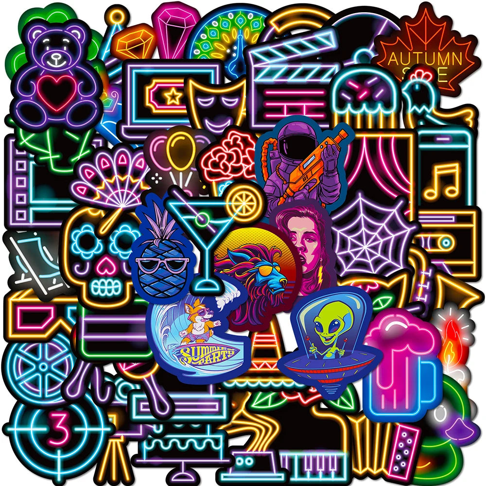 10/30/50/100pcs Funny Cool Neon Graffiti Stickers Aesthetic Cartoon Decals Motorcycle Laptop Suitcase Waterproof Sticker Kid Toy