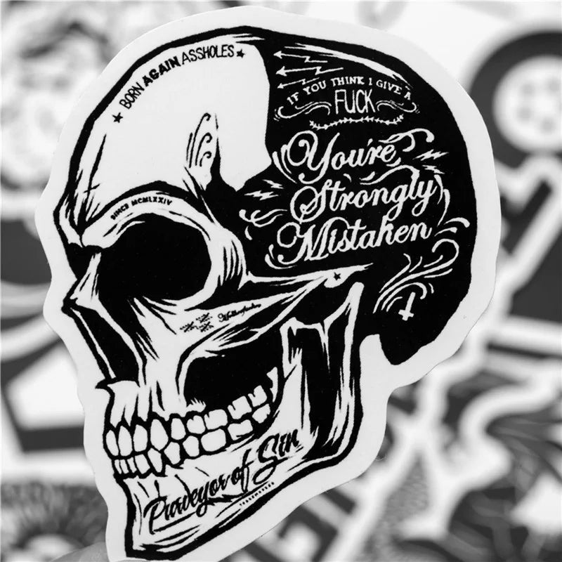 10/30/50pcs Black & White Skull Rock Mixed Graffiti Stickers Hip Hop Cartoon Stickers