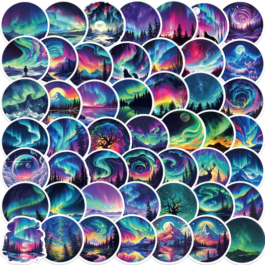 50Pcs Northern Lights Waterproof Stickers for Guitar, Suitcase, Phone, Laptop Decoration