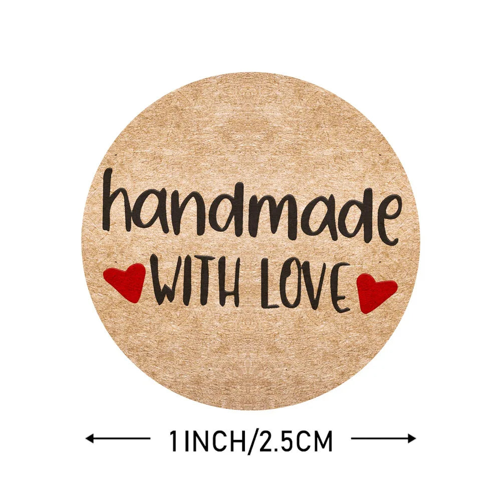 100-500pcs Kraft Paper Sticker Handmade With Love Round Adhesive Labels Baking Wedding Decoration Party Decoration Stickers