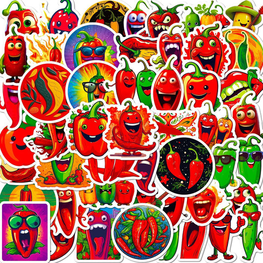 50Pcs Cartoon Pepper Graffiti Stickers for Helmet Wall DIY Decoration