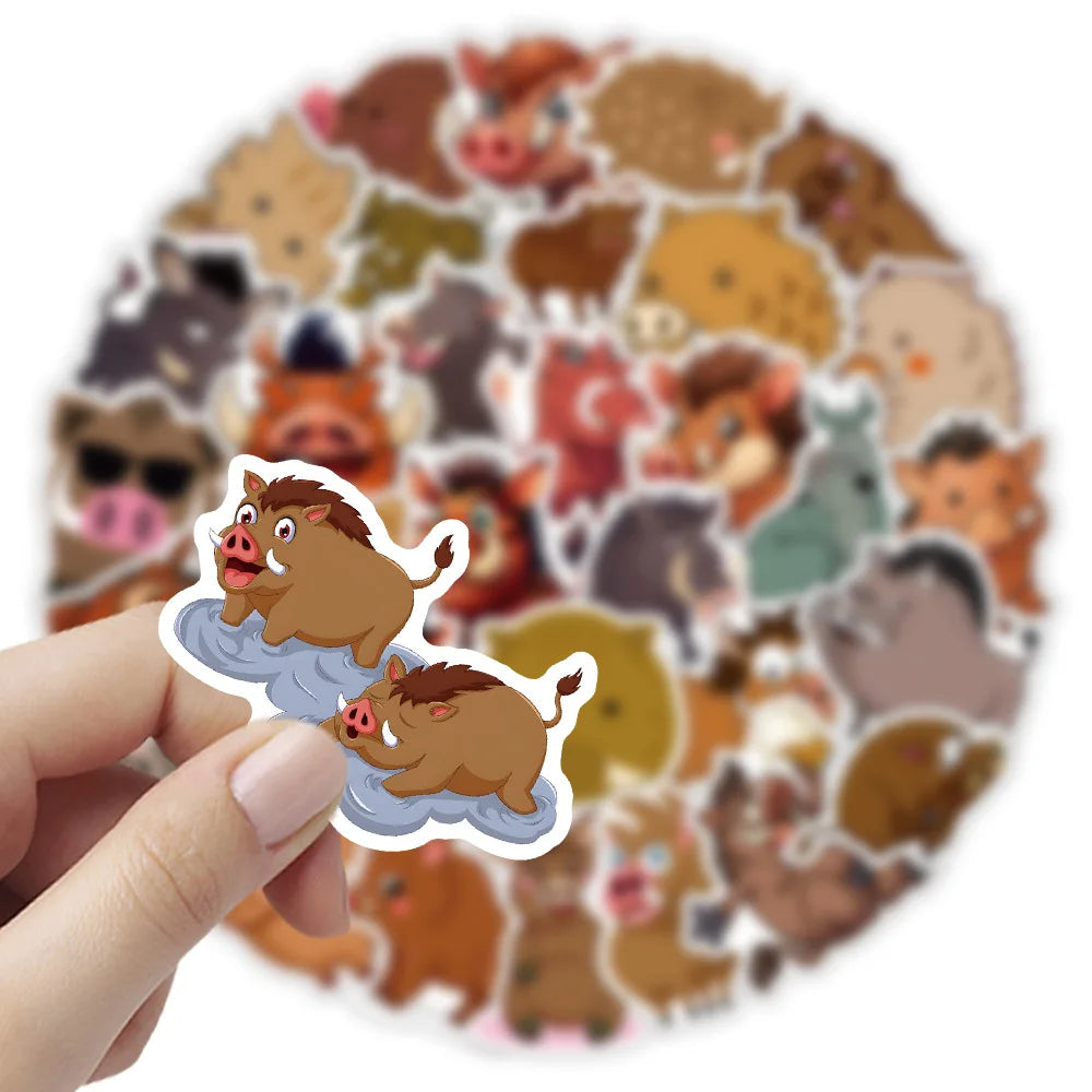 Wild Boar Cartoon Stickers: Kids, Luggage, Laptop Decals