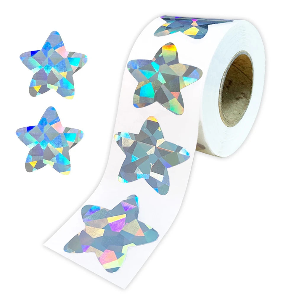 100-500pcs Holographic Golden Star Stickers For Kids Reward Foil Star Stickers Labels For Wall Crafts Classroom Supplies 1inch