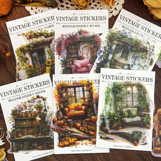 6Style 10pcs/pack Retro Sticker Pack Creative Study Garden Courtyard Handbook DIY Material Decoration Sticker