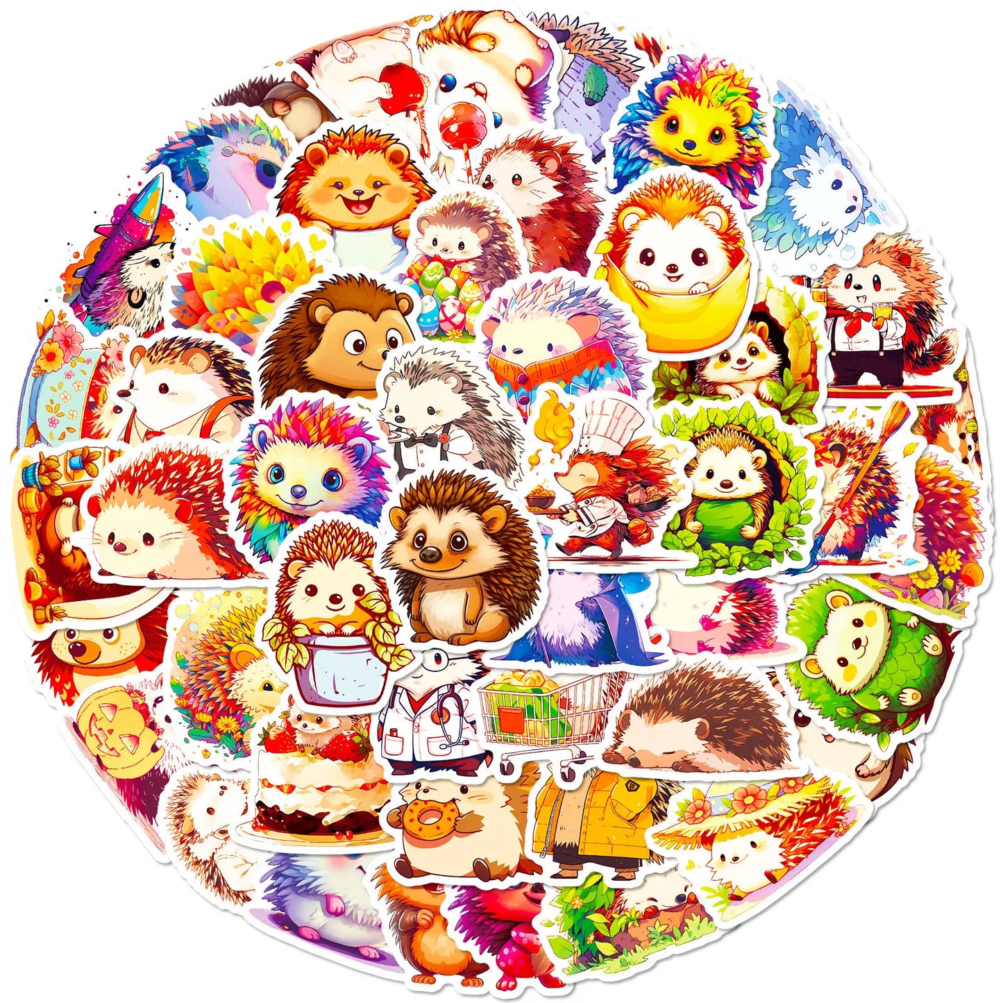 Hedgehog Cartoon Stickers for Scrapbook, Water Bottle, Laptop, Guitar - 10/25/50pcs