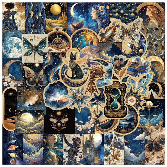 10/50Pcs Cool Golden Gothic Cat Moon Graffiti Stickers Punk Outer Space Planet Decals Laptop Luggage Phone Waterproof Sticker