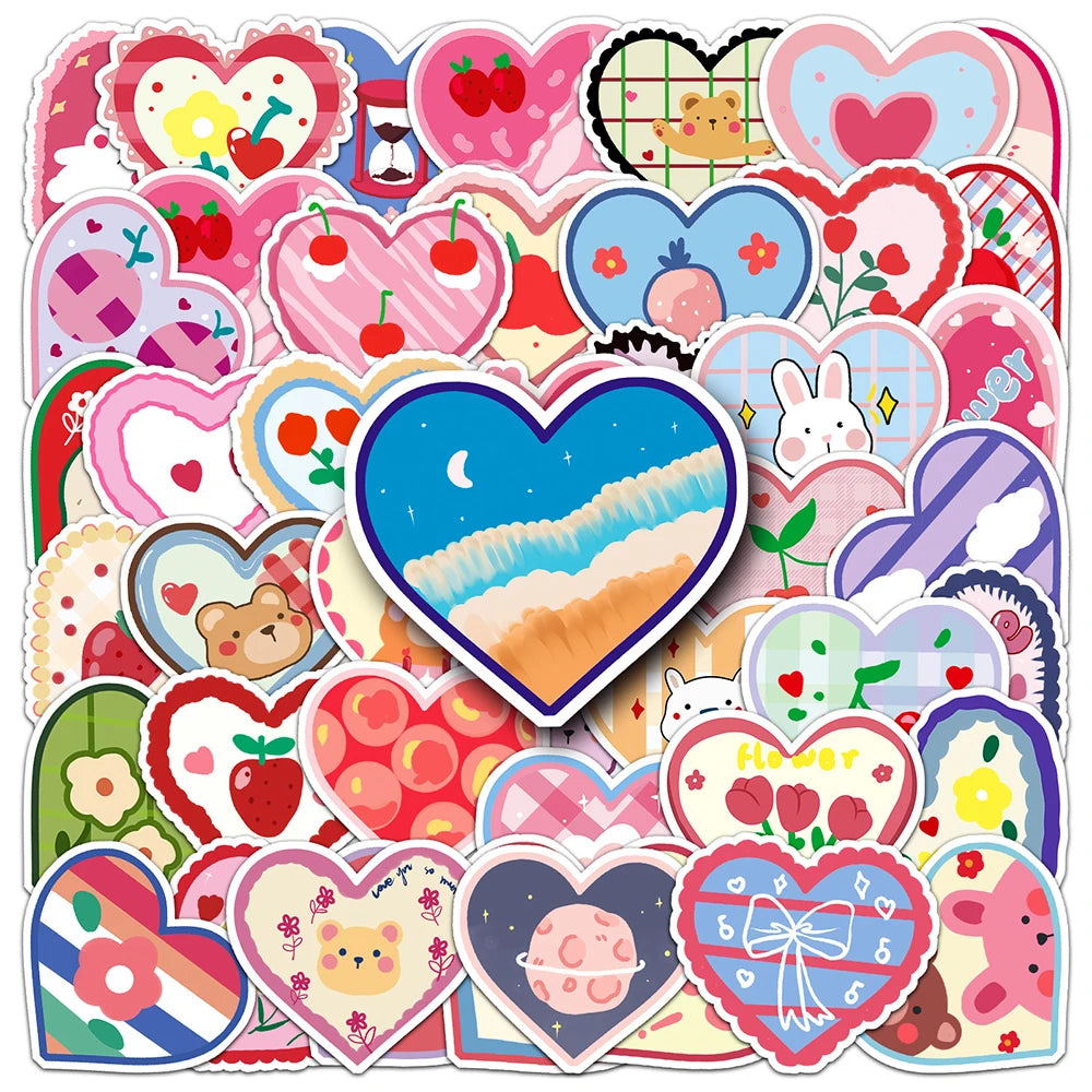 10/30/50PCS Pink Love Stickers Cartoon Heart Decals Decoration DIY Notebook Phone Skateboard Bike Laptop Fridge Kids Sticker Toy