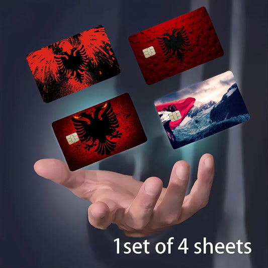 Albania Flag Anime Card Skin Stickers Set 4pcs