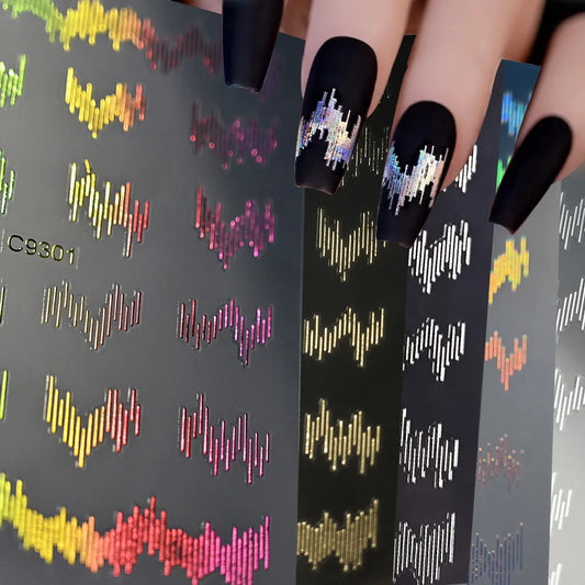 6pcs 3D Reflective Glitter Nail Stickers Silver Press-On