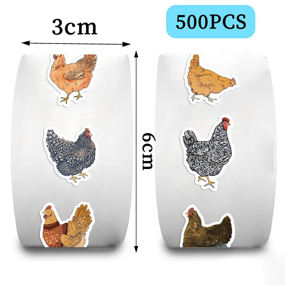 500PCS Chicken Hen Rooster Waterproof Roll Stickers for Water Bottles Bicycle Laptop Refrigerator Luggage Computer