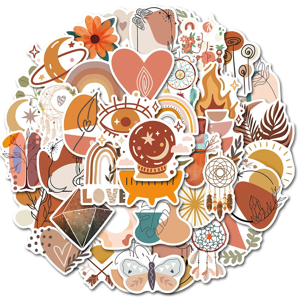 Bohemian Cartoon Art Stickers: Laptop, Phone, Luggage, Guitar, Fridge, Scrapbook, Graffiti (10/30/50/100pcs)