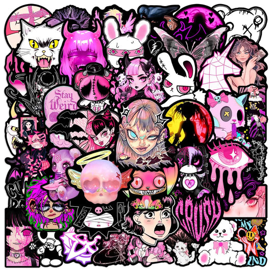 Pink Gothic Graffiti Stickers for Scrapbooking, Phone, Laptop, Suitcase, Skateboard, Helmet - 10/25/50pcs