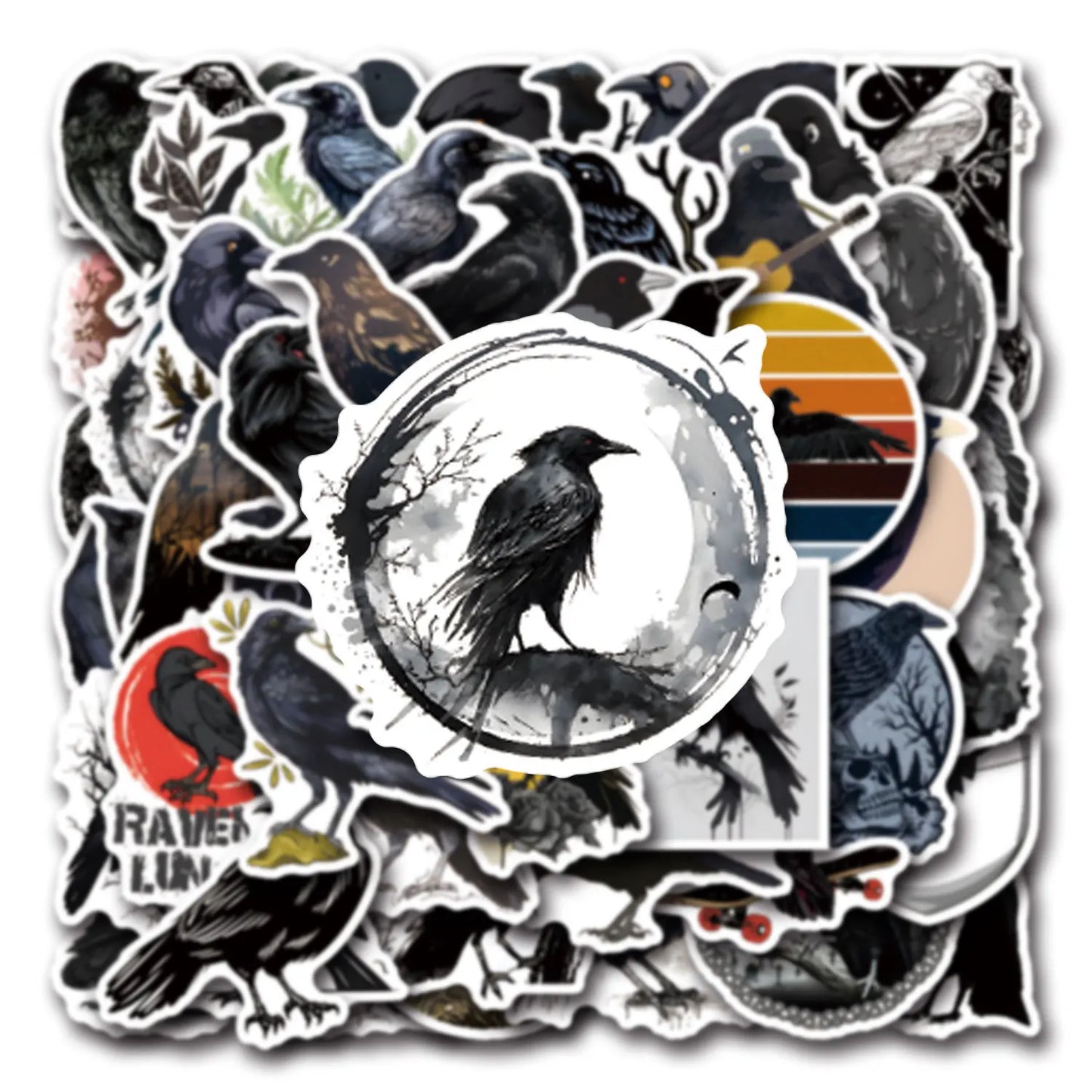 10/30/55PCS Black Crow Cartoon Stickers Cool Animal Graffiti Sticker Kids Toy Decal DIY Luggage Laptop Phone Car Bike Skateboard