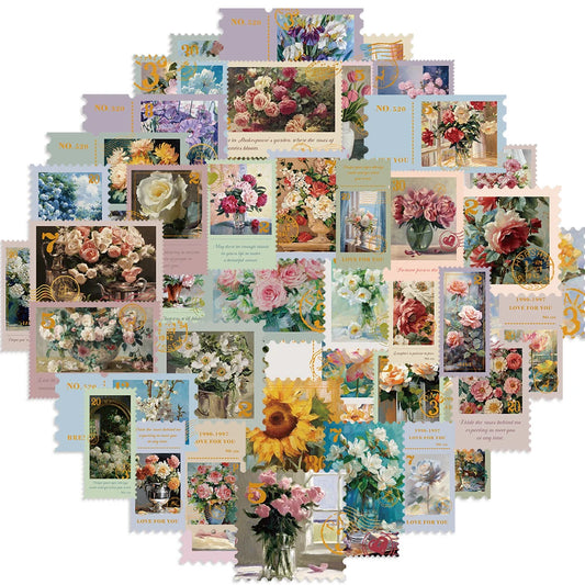 50 Retro Flower Stickers for Scrapbooking & Luggage