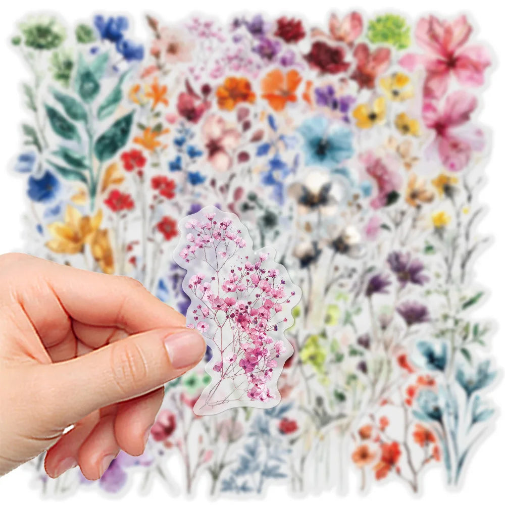 50 Ink Flower Stickers Transparent PET for Phone Case, Handbook, Water Cup