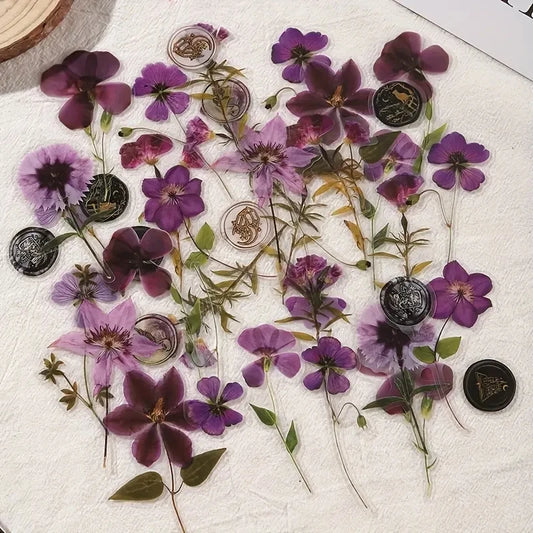 JIANQI 40 pcs Dried Flower Stickers Scrapbooking Craft Supplies