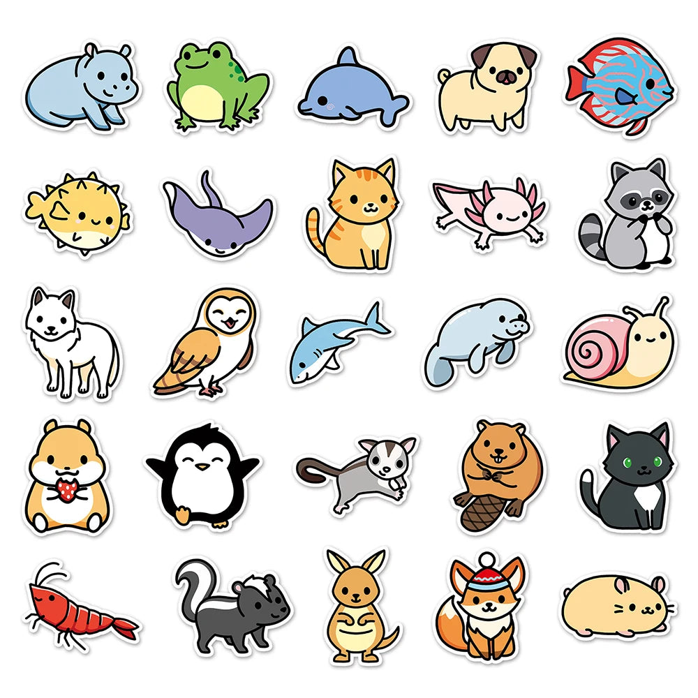 10/30/50/100pcs Kawaii Cartoon Animal Stickers Mix Decals Kids Toy Laptop Phone Suitcase Car Notebook Guitar Stationery Sticker