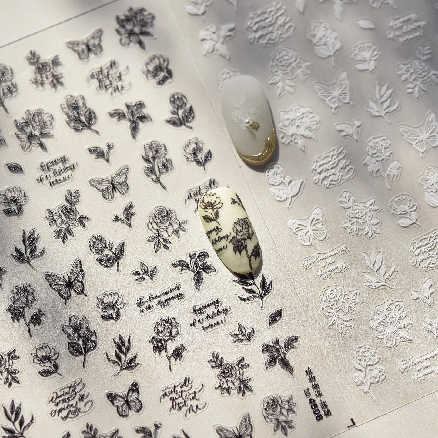 Rose Butterfly Leaf Nail Art Stickers - Self Adhesive Decals