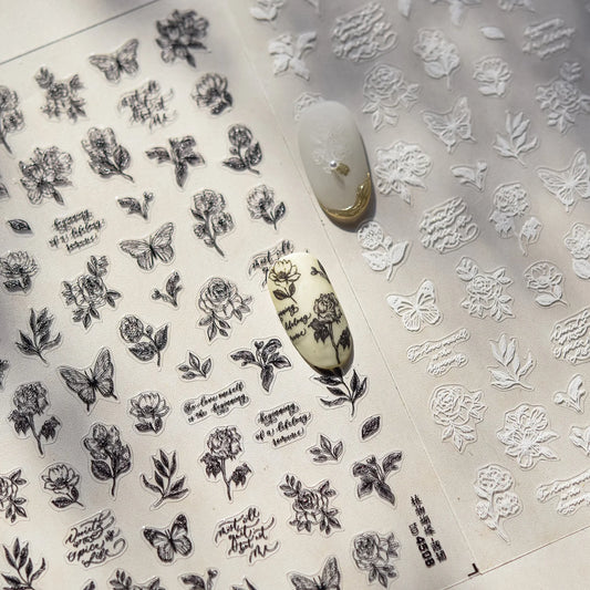 Rose Butterfly Leaf Nail Art Stickers - Self Adhesive Decals
