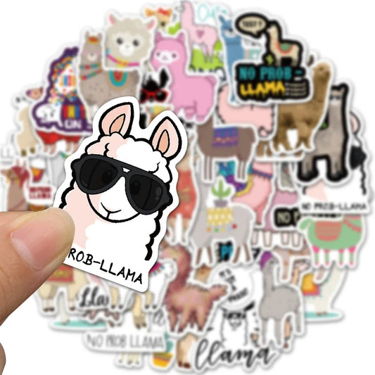 50PCS Cute Llama Alpaca Animal Stickers for Kids Skateboard Bike Waterproof