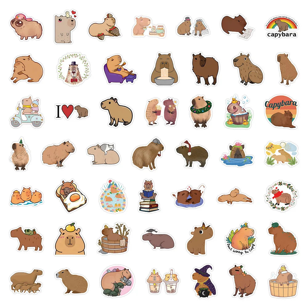 10/30/55PCS Cute Capybara Animals Stickers Cartoon Decals Toys DIY Scrapbook Laptop Luggage Phone Guitar Bike Kids Sticker Toys