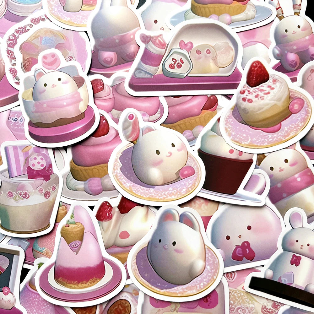 10PCS Pink Rabbit Anime Stickers for Luggage, Skateboard, DIY, Kawaii Graffiti