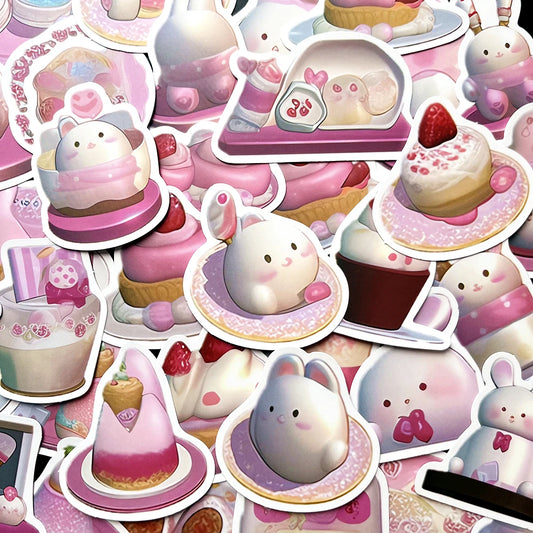 10PCS Pink Rabbit Anime Stickers for Luggage, Skateboard, DIY, Kawaii Graffiti