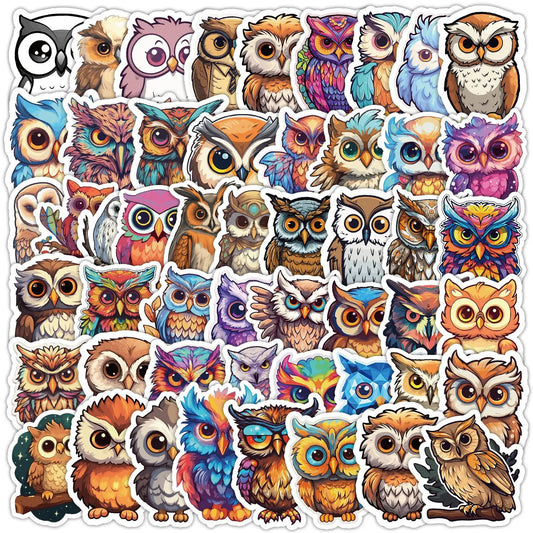 50Pcs Cute Owl Graffiti Stickers for Helmet, Wall, DIY Decoration