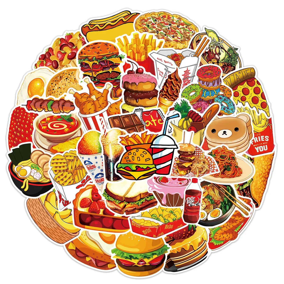 10/25/50pcs Bread Food and Tasty Meals Sticker Packs