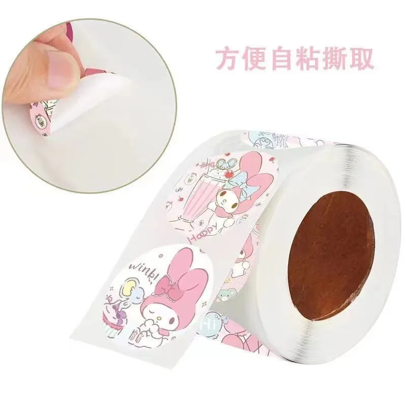 500pcs/Roll Cartoon Sanrio Stickers Kawaii Hello Kitty Kuromi Melody Diy Pvc Laptop Decals Decoration Stiker Kid Reward Gift Toy