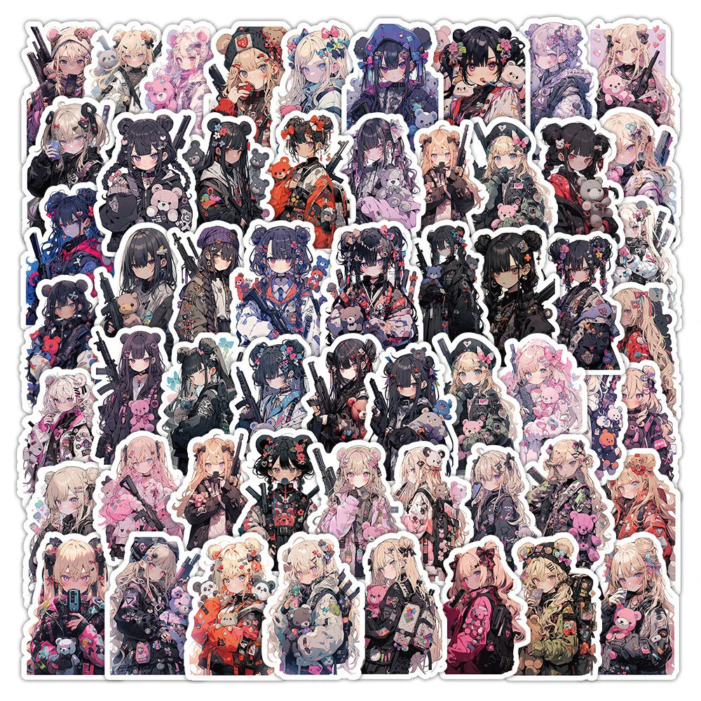Kawaii Anime Girl Bear Killer Stickers Decals for Laptop Fridge Scrapbook