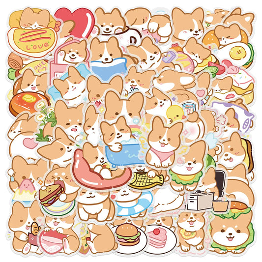 50pcs Cute Puppy Graffiti Stickers for Helmet, Wall, DIY Decoration
