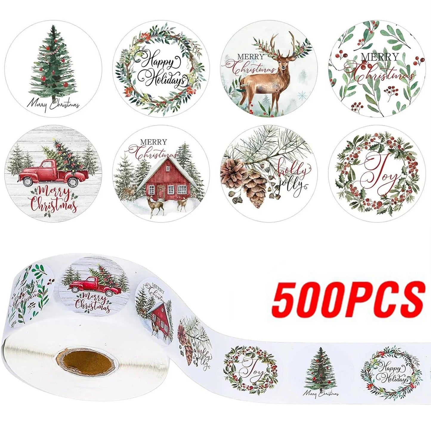 Merry Christmas 1" Stickers: 100-500pcs Holiday Labels