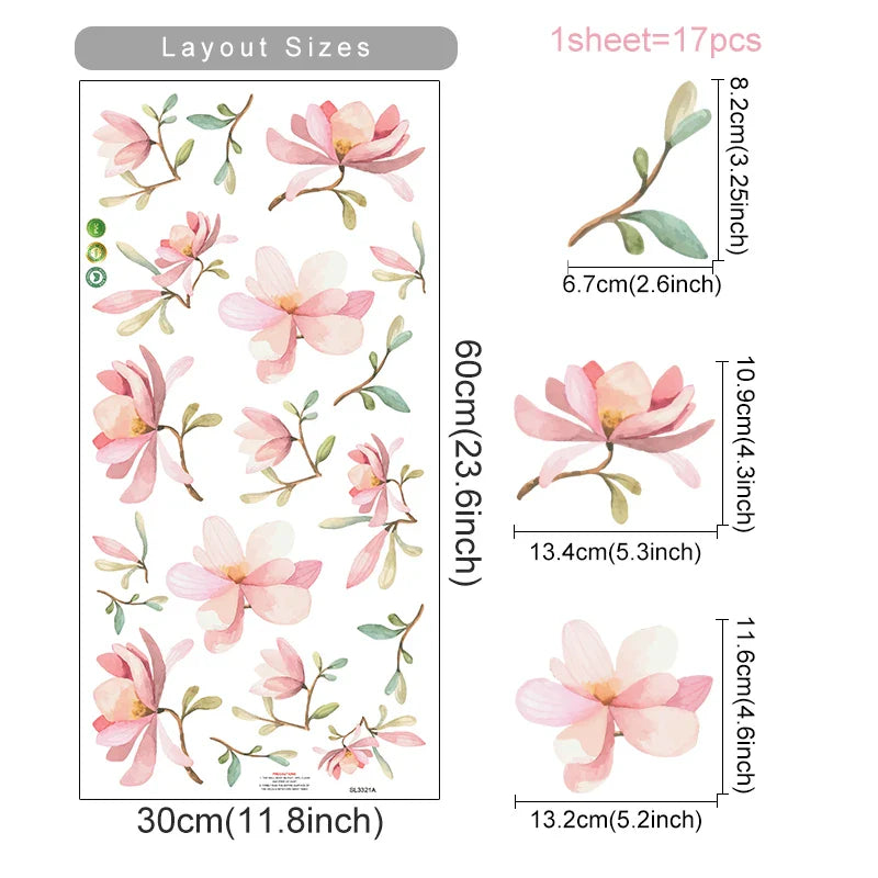 Boho Flower Botanical Wall Decals Vinyl Stickers for Nursery Kids Room Decor