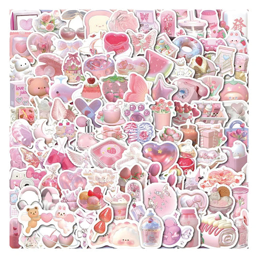 Kawaii 3D Pink Stickers Cute Cartoon Decals for Diary, Phone, Laptop, Water Bottle, Stationery (10/30/50/100pcs)
