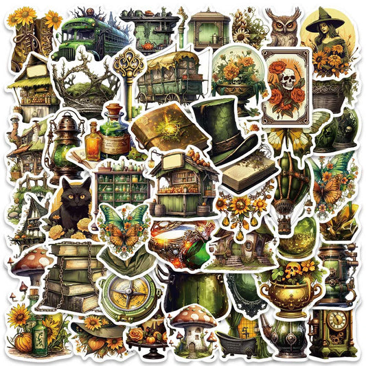 Vintage Jungle Witch Stickers - 10/30/50pcs Waterproof Decals for Notebook, Phone, Laptop, Suitcase