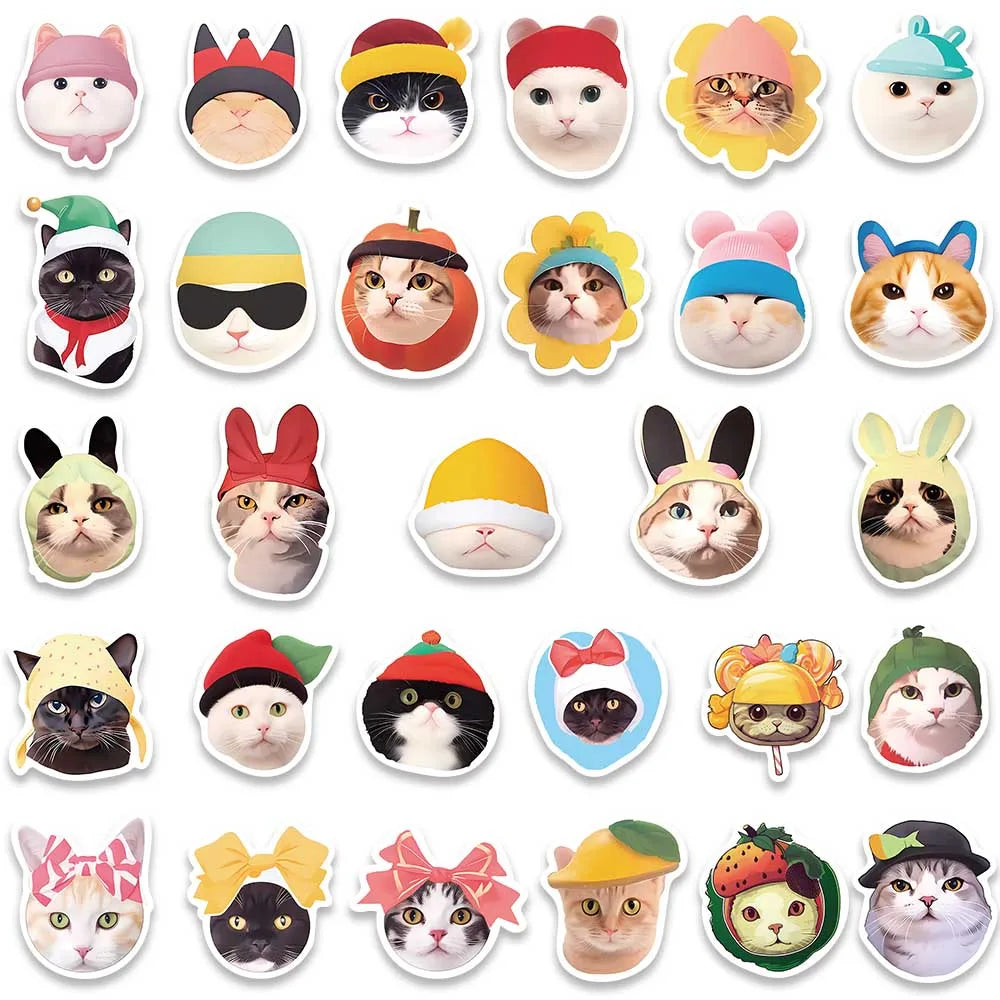 59pcs Cute Cartoon Cats in the Hat Stickers For Laptop Phone Guitar Luggage DIY Waterproof Graffiti Stationery Vinyl Decals