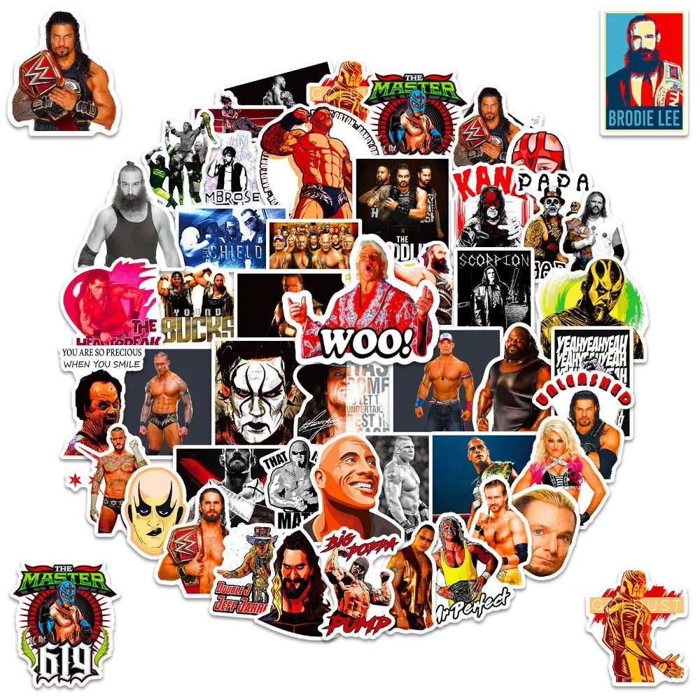 10/50pcs WWE Stationery Sticker For Car Laptop PVC Backpack Home Decal Pad Waterproof Classic Toys Gifts