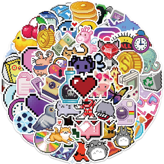 Pixel Cartoon Stickers 10/30/60pcs Aesthetic Graffiti DIY Laptop Phone Car Decals