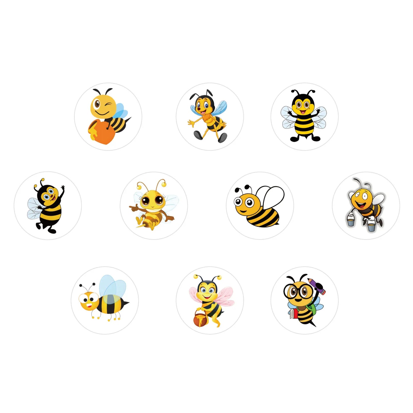 100-500pcs Cartoon Bee Stickers Cute Decals DIY Skateboard Phone Bike Fridge Hand Account Reward Sealing Label Sticker