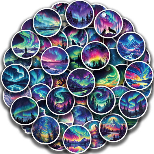 50Pcs Northern Lights Stickers: Phone, Luggage, Skateboard