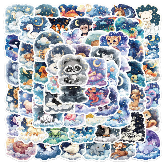 Kawaii Cartoon Animal Starry Sky Stickers for Kids - 10/30/50pcs