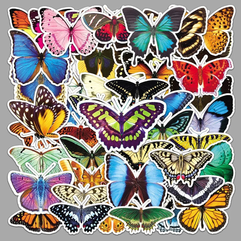 10/50Pcs Natural Creature Colorful Butterfly Stickers for Kids Toy Insect Stickers Suitcase Refrigerator Luggage Phone Case