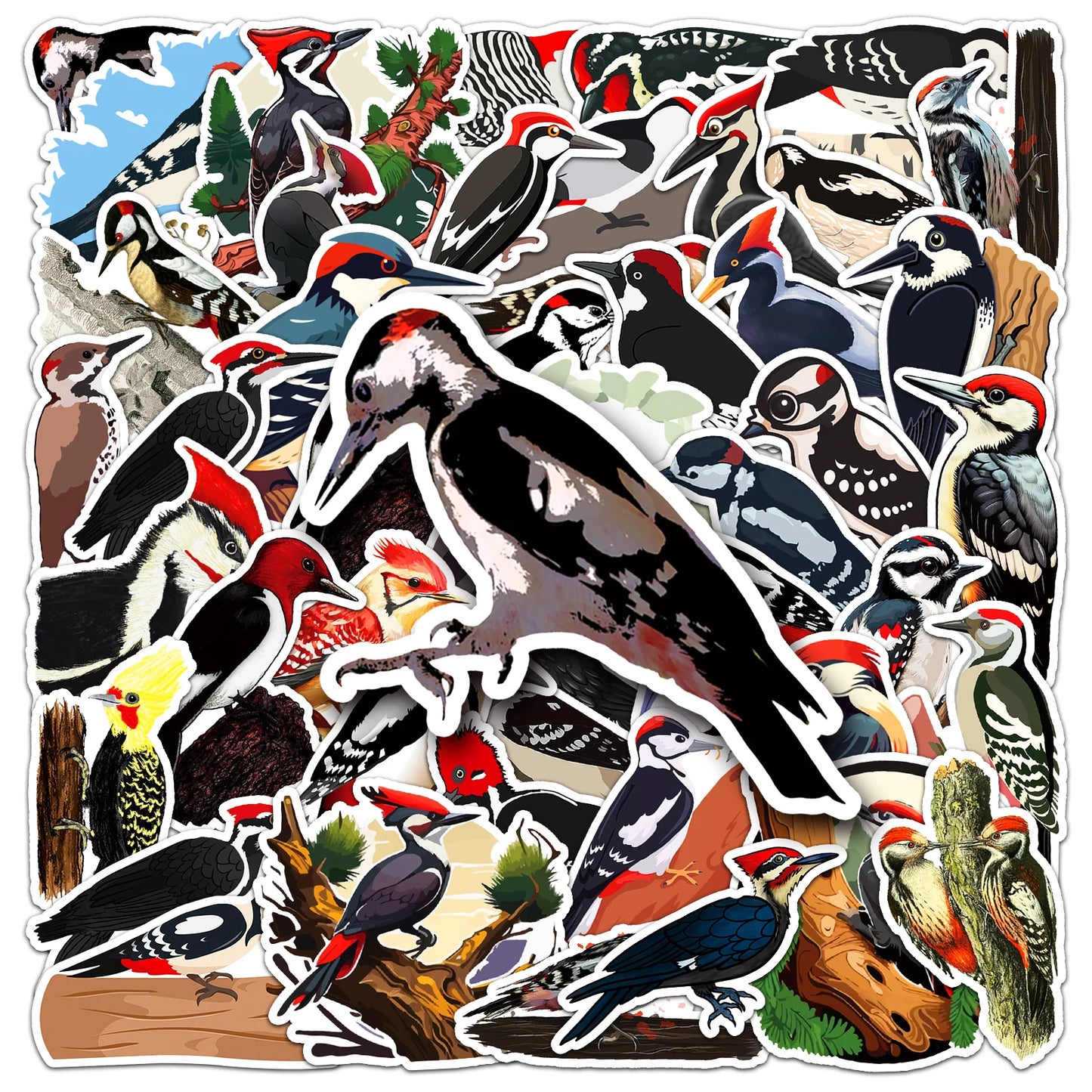 50 Cute Woodpecker Graffiti Stickers for Laptop, Guitar, Skateboard, Suitcase Decoration